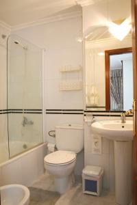 カストロ・カルデーラスにあるHotel Pousada Vicente Riscoのバスルーム(トイレ、洗面台、シャワー付)
