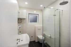 a bathroom with a shower and a toilet and a sink at Apartmani Kristijan in Crikvenica