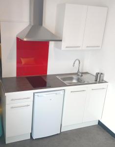 利布爾訥的住宿－Agreable appartement proche Gare，厨房配有白色橱柜和水槽