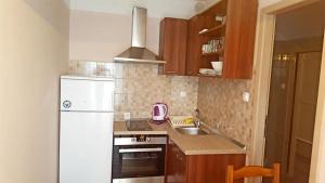 a kitchen with a white refrigerator and a sink at Crveni apartman in Cres