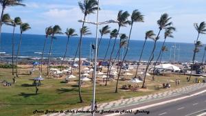 a view of a beach with palm trees and the ocean at Flat Jardim de Alah in Salvador