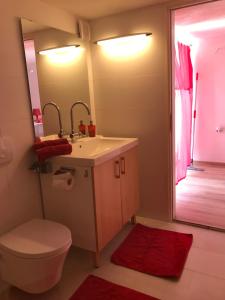 a bathroom with a toilet and a sink and a mirror at Casa Magdalena Summer Home in Krk Old Town in Krk +36 photos
