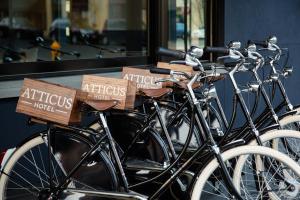 a row of bikes parked next to each other at Atticus Hotel in McMinnville