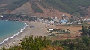 a view of a beach with houses on a hill at Amsabeach in Chozas