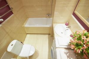 uma pequena casa de banho com WC e lavatório em Lviv Apartments em Lviv