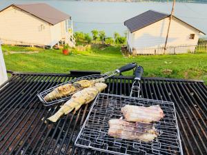 a grill with meat and vegetables on top of it at Dream Tricule in Sviniţa