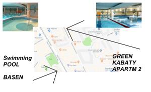 a diagram of a swimming pool and a diagram of a map at Green Kabaty Apartment 2 in Warsaw