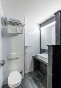 a bathroom with a toilet and a sink at Bastion Hotel Bussum Hilversum in Bussum