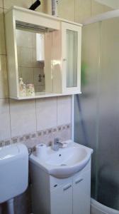 uma casa de banho com um lavatório, um WC e um chuveiro em Guest house Duletic em Budva