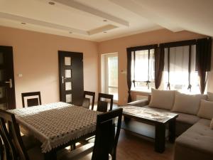 a living room with a couch and a table at Pokoje Gościnne - Noclegi Charzykowy in Charzykowy