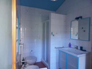 a bathroom with a toilet and a sink and a shower at vignale holiday house in La Spezia +33 photos