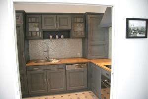 a kitchen with gray cabinets and a sink at La MAISON de l'OPERA in Marseille