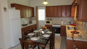 a kitchen with a table with chairs and a refrigerator at Anastasia's House in Kypseli