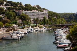 a bunch of boats are docked in a river at Minura Cala Galdana & Apartamentos d'Aljandar in Cala Galdana