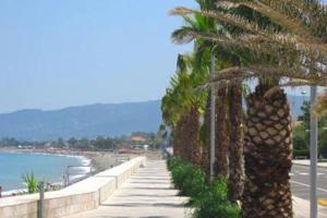chodnik z palmami przy plaży w obiekcie Pietra di mare w mieście SantʼAgata di Militello