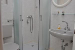 y baño con ducha, aseo y lavamanos. en Apartments Pralija Mile en Zaboric