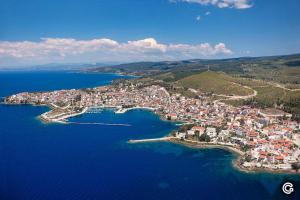 an aerial view of a small island in the water at House Loana in Neos Marmaras