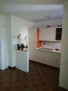 uma cozinha com armários brancos e vasos de plantas em Apartment Summer Night Dream em Zadar