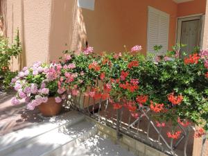 Banda kwiatów w doniczkach na balkonie w obiekcie Neda Apartmani w miejscowości Mali Lošinj