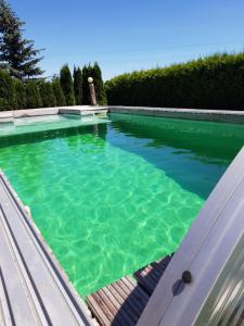 a swimming pool with emerald green water at Ranczo u Nikodema in Silice +18 photos