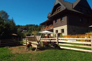 a group of animals standing in front of a house at Pension Adamjak in Ždiar