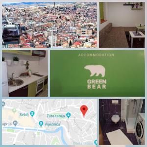 a collage of pictures of a city with a green bear at Green Bear in Sarajevo