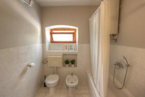 a bathroom with a toilet and a shower and a sink at Apartman Toni in Lukoran +39 photos