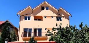 a house with a blue sky in the background at Vila Tropical in Costinesti