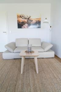 a living room with a couch and a coffee table at Apartment Schneeburg in Ebringen