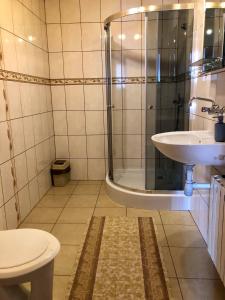 a bathroom with a shower and a sink at Apartamenty "U Bańki" in Kluszkowce