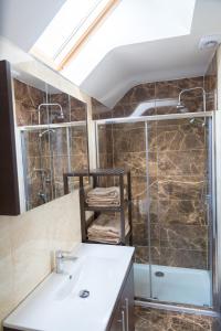 丁格爾的住宿－Atlantic rest，浴室配有水槽、淋浴和椅子