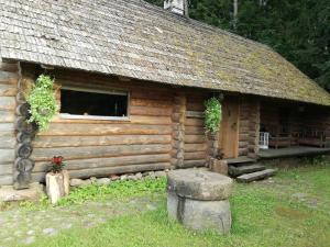 a log cabin with a window and a roof at Ala Juusa Holiday Home in Ihamaru