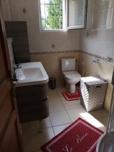 a bathroom with a sink and a toilet and a window at gîte de la Rose in Draguignan
