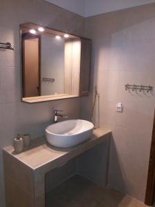 a bathroom with a sink and a mirror at Villa Anna in Ayios Nikolaos Sithonia +29 photos
