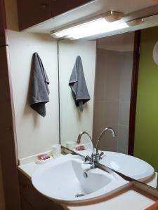 a bathroom with a sink and a mirror at Amalia Apartments in Paramaribo