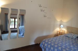 1 dormitorio con cama y espejo en la pared en Les Papillon - Butterfly, en Villiers-le-Roux