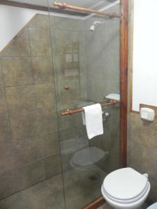 a bathroom with a shower with a toilet at Mirando al Sur in San Carlos de Bariloche