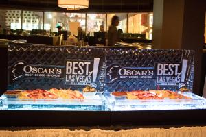 a display of some food on display in a restaurant at Plaza Hotel & Casino in Las Vegas