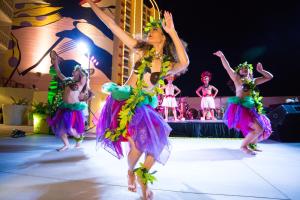 a group of performers on the stage at a circus at Plaza Hotel & Casino in Las Vegas