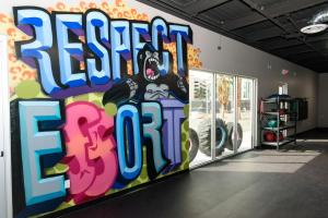 a wall with graffiti on it in a gym at Plaza Hotel & Casino in Las Vegas