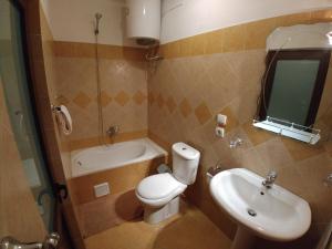 un piccolo bagno con un water e un lavandino di Guest House Urat a Gjirokastër