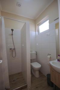 La salle de bains est pourvue d'une douche, de toilettes et d'un lavabo. dans l'établissement Lilien Deluxe, à Gyula