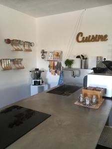 uma cozinha com um balcão com um fogão e uma bancada em detente rochelaise em Aytré
