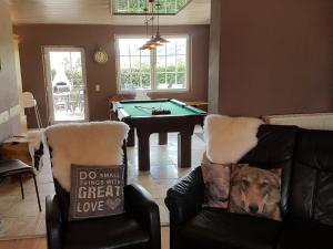 a living room with a couch with a dog on a pillow at Cozy Holiday Home in Francorchamps Belgium With Terrace in Francorchamps