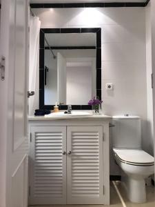 a bathroom with a sink and a toilet and a mirror at CLB Apartamento Alameda in Seville