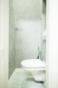 a white bathroom with a toilet and a shower at Апартаменти на вул Кониського 5 бічна Личаківської на 6 осіб in Lviv