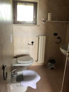 a bathroom with a toilet and a sink and a window at Tenuta La Tabaccaia in La Pesta