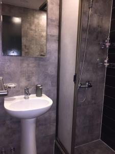 a bathroom with a sink and a shower at El Camino Hotel in Iquique