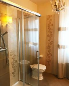 a bathroom with a toilet and a glass shower stall at B&B Civico22 in Torre Maggiore