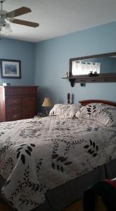 a bedroom with a bed and a blue wall at Aggie's B&B in Bonavista